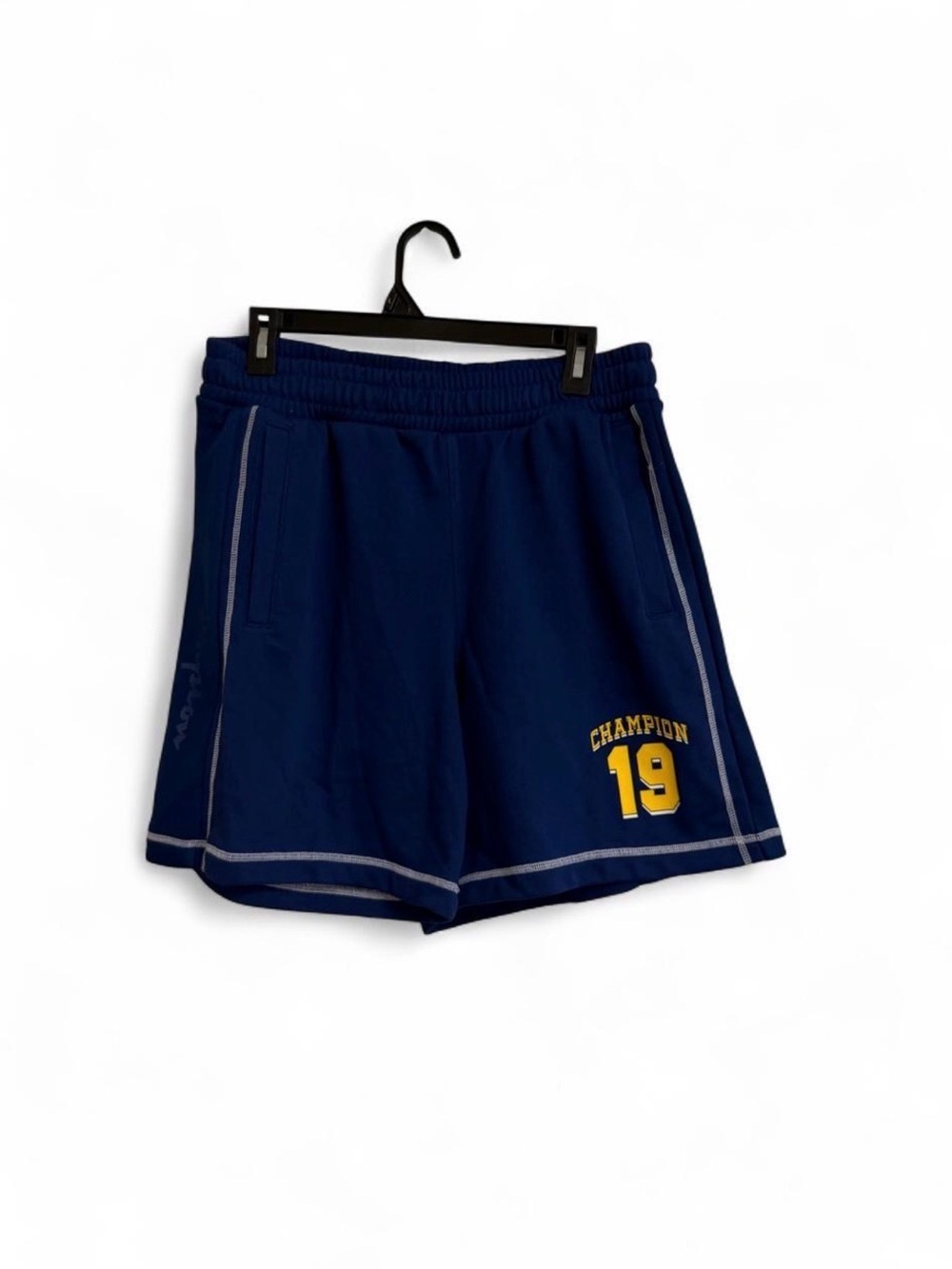 Champion Navy Blue Athletic Shorts with Yellow '19'